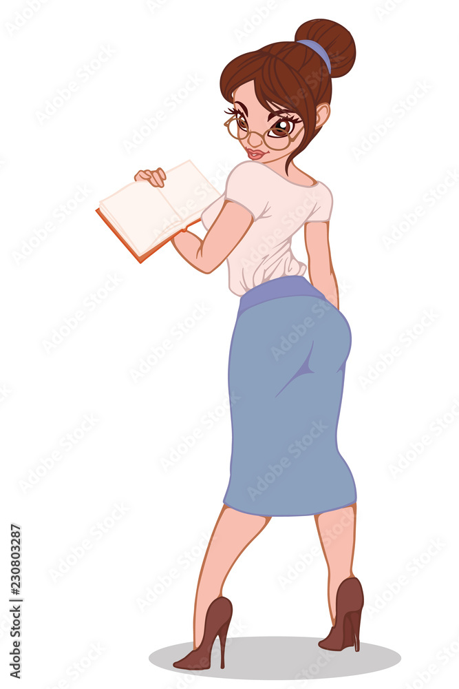 business woman or secretary with a book, cartoon vector illustration