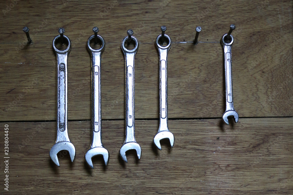 A wrench or spanner is a tool used to provide grip and mechanical