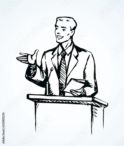 Speaker at podium. Vector drawing