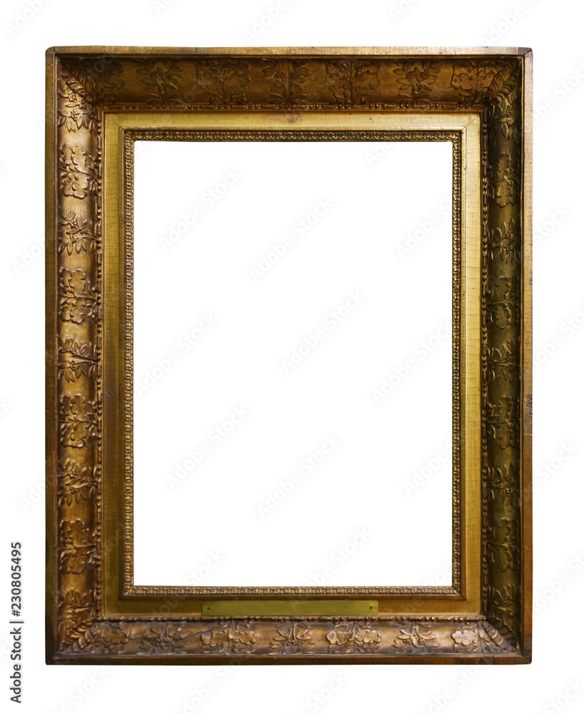 Picture gold wooden frame for design on white background Picture gold wooden frame for design on white background