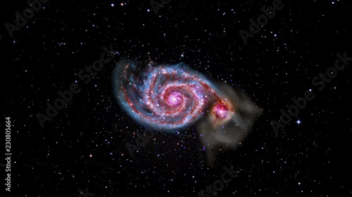 Dual spiral galaxy spinning and slowly approaching