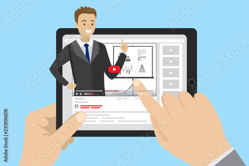 Online business education with influence male video blogger,