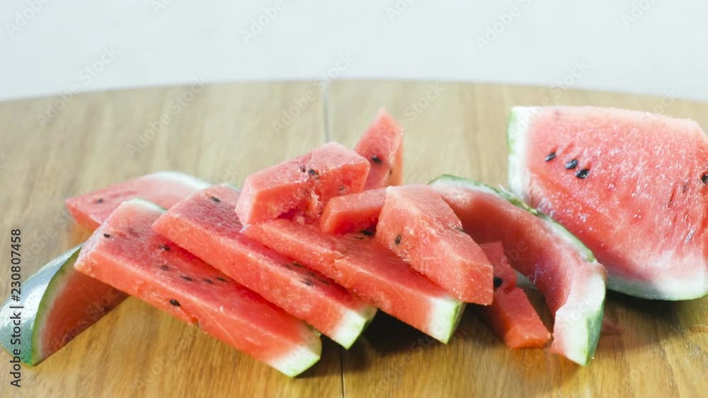 Small slices of watermelon on the kitchen table. Small slices of watermelon on the kitchen table.