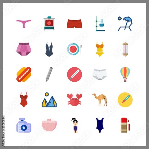 hot icon. crab and swimsuit vector icons in hot set. Use this illustration for hot works.