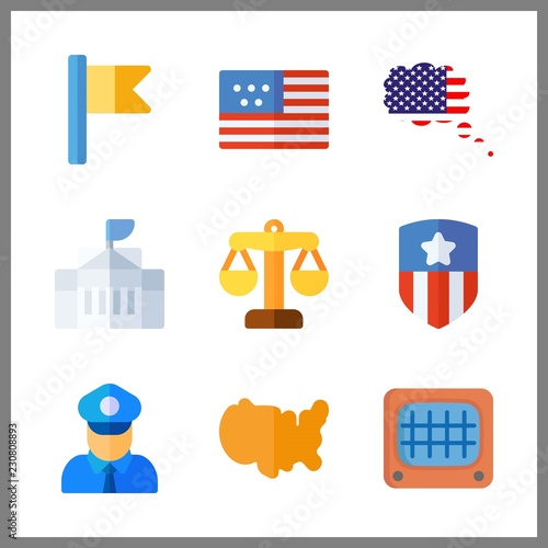 government icons set. part, safety, criminal and america graphic works