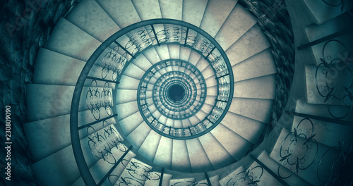 Fényképezés Endless old spiral staircase. 3D render
