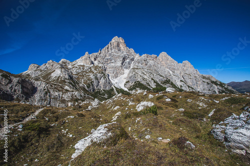 Awesome dolomite Tre Scarperi peaks, South Tyrol, Italy