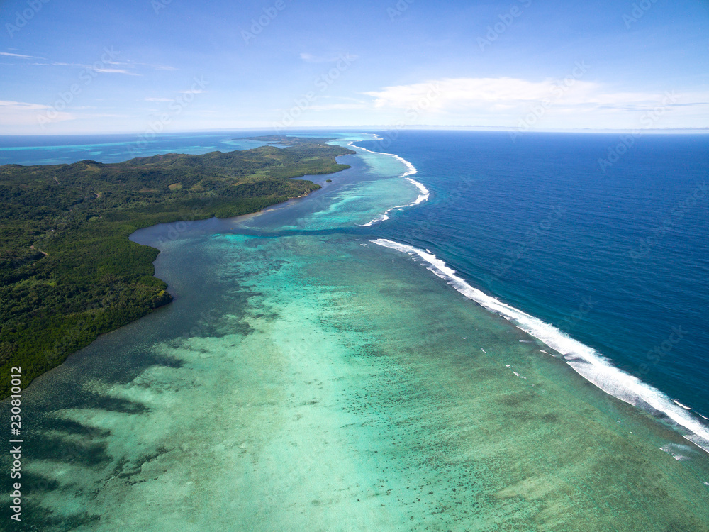Aerial view of tropical coastline in Micronesia