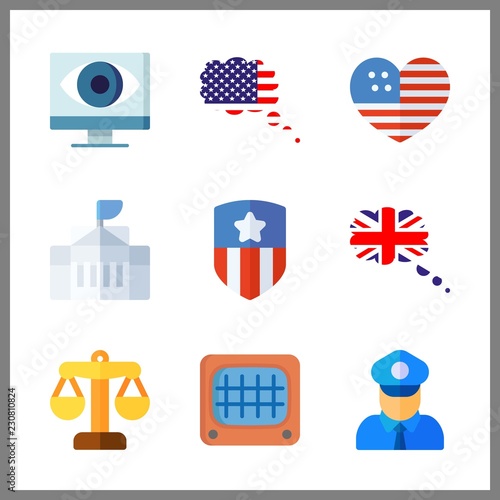 9 government icon. Vector illustration government set. usa and united states icons for government works