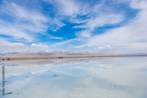 Chaka Salt Lake scenery, and located in Qinghai Province, China.Blue sky and white clouds  photo