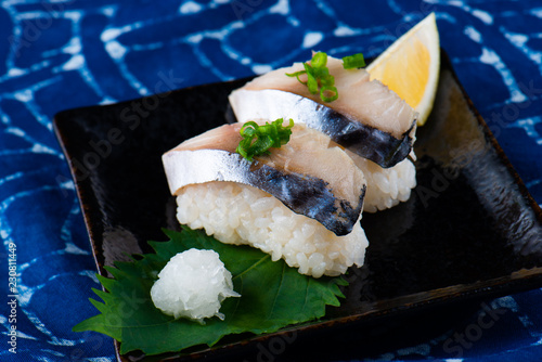 Japanese Saba sushi serve. photo