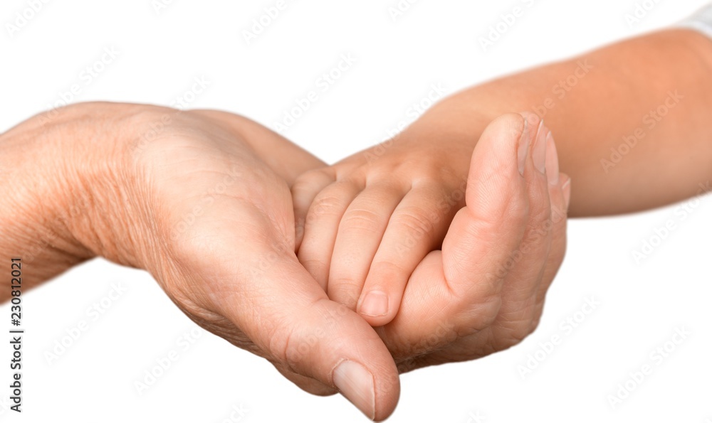 Elderly and Child Hands Holding Together Elderly and Child Hands Holding Together