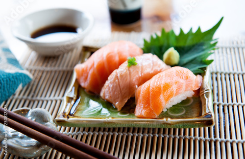 Japanese style salmon sushi.