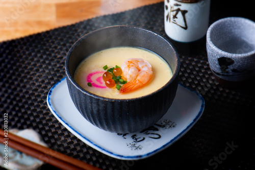 Japanese steamed eggs with shrimp. photo