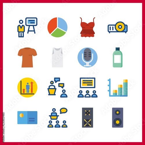 presentation icon. microphone and lecture vector icons in presentation set. Use this illustration for presentation works.