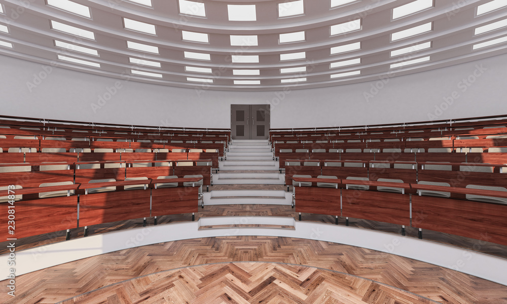 Rising Tiers of Seats in a Conference Hall 3d rendering