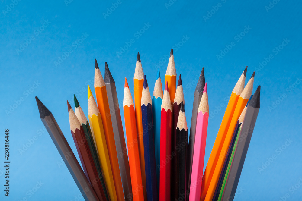 Fototapeta Arrangement of colorful pencils close up