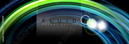 Mixing color waves on black, liquid flowing shapes