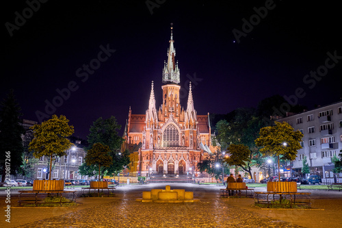 St. Joseph's Church is a historic Roman Catholic church in Krakow at night