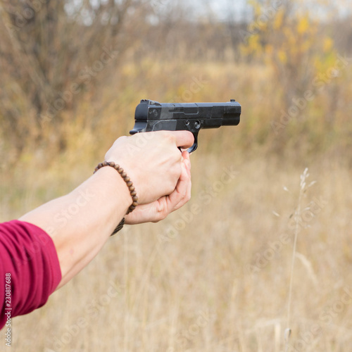 aim the gun at the target