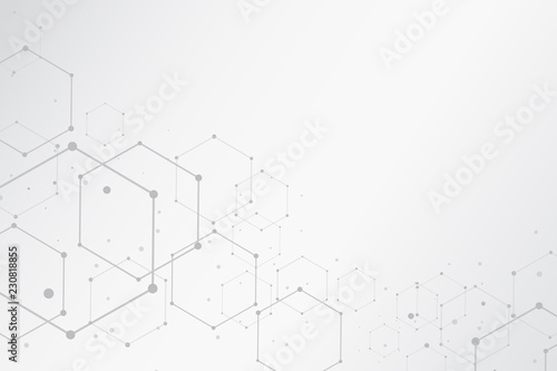 Abstract hexagonal molecular structures background with copy space. Vector illustration
