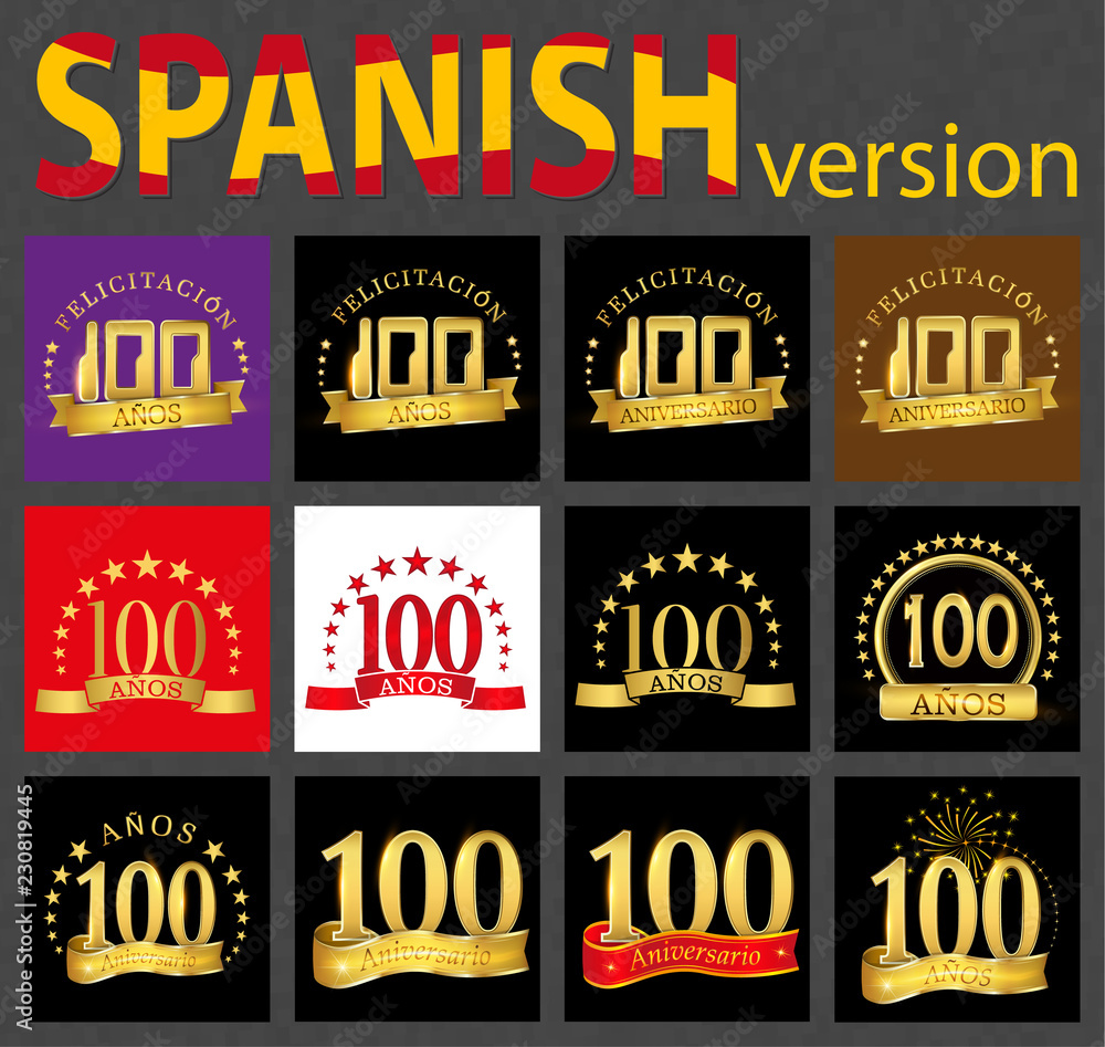 Spanish set of number one hundred (100 years)