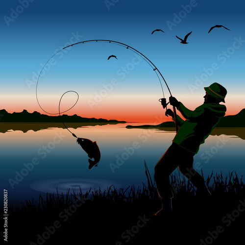 Fisherman. Fisherman catches fish on a fishing rod photo