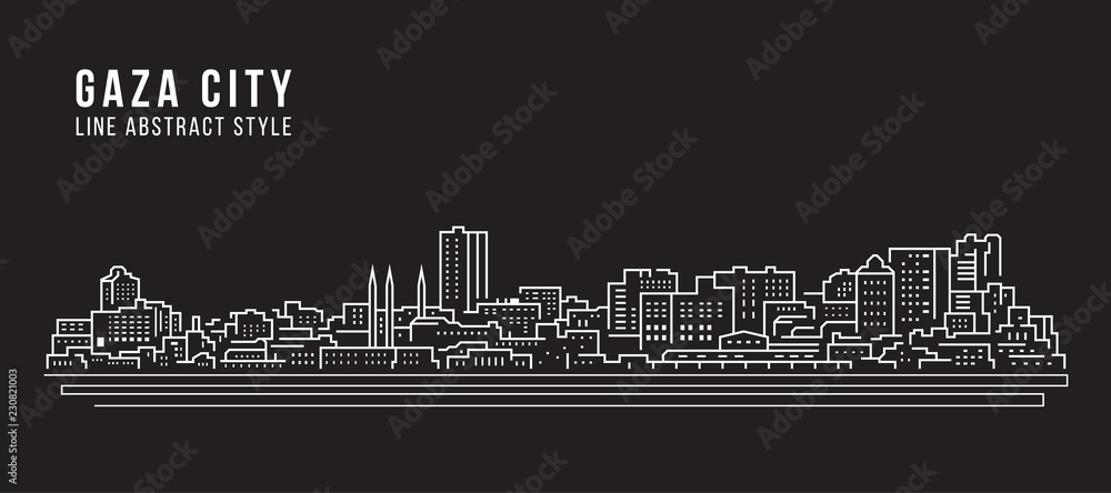 Cityscape Building Line art Vector Illustration design - Gaza city