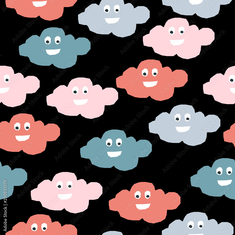 Fototapeta premium Abstract handmade seamless pattern. Childish craft wallpaper for birthday card, baby nappy, school party advertising, shop sale poster, holiday wrapping paper, textile, bag print, t shirt etc.