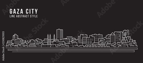 Cityscape Building Line art Vector Illustration design - Gaza city