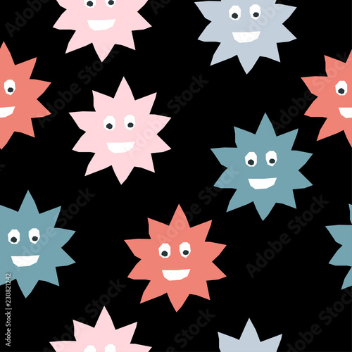 Abstract handmade seamless pattern. Childish craft wallpaper for birthday card, baby nappy, school party advertising, shop sale poster, holiday wrapping paper, textile, bag print, t shirt etc.