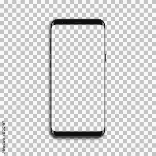 Black phone mock up with blank screen on transparent background. photo