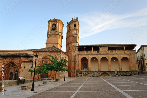 Alcaraz, Spain - October 21, 2018: The tower of the Church of the Holy Trinity and the tower of El Tardón together make up the famous Alcaraz Towers.