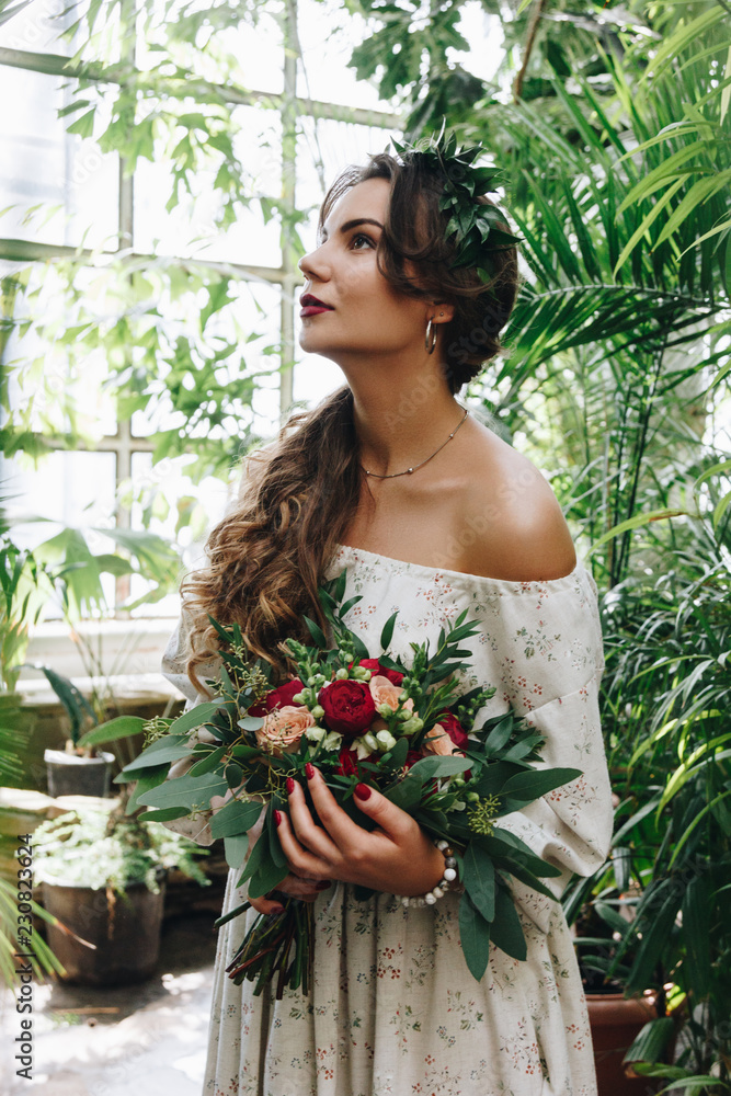 Beautiful bride in botanical garden Beautiful bride in botanical garden