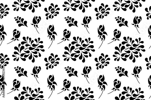 Black seamless paisley floral pattern, vector illustration