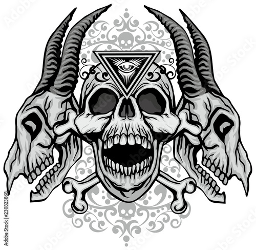 Gothic sign with skull, grunge vintage design t shirts