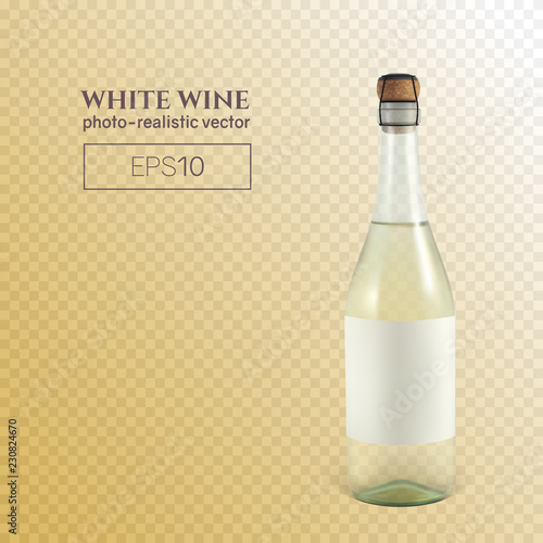 Photorealistic bottle of white sparkling wine on a transparent background. This wine bottle can be placed on any background.