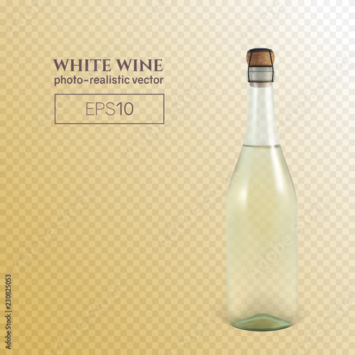 Photorealistic bottle of white sparkling wine on a transparent background. This wine bottle can be placed on any background.