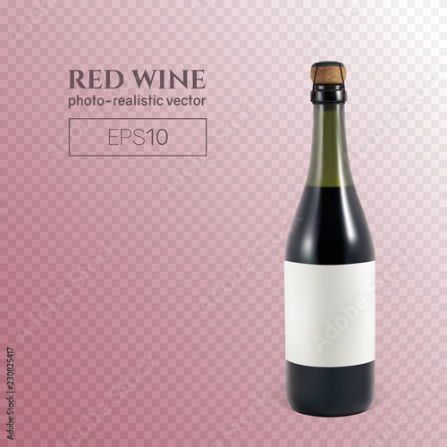Photorealistic bottle of red sparkling wine on a transparent background. This wine bottle can be placed on any background.