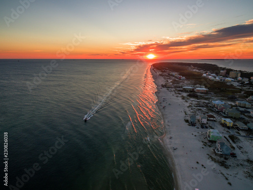 Canvas Print Beautiful Ocean Sunset - Drone/Aerial Photograph of Gulf Shores/Fort Morgan Alabama