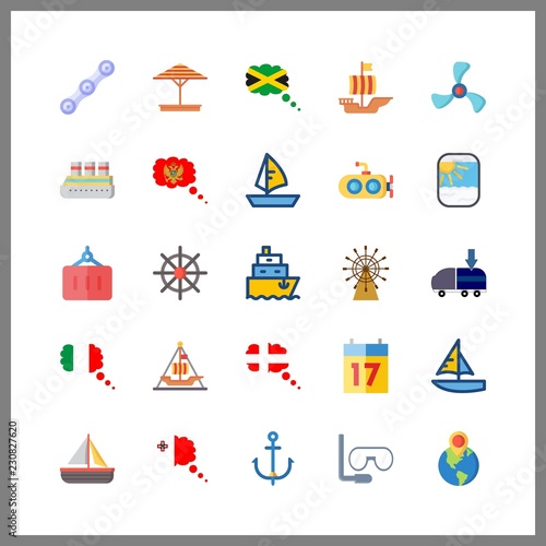 25 boat icon. Vector illustration boat set. cruise ship and aqualung icons for boat works