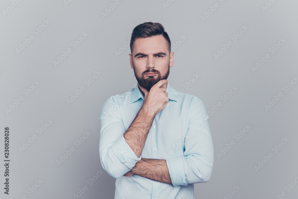 Let me think a bit! Close up studio photo portrait of handsome g
