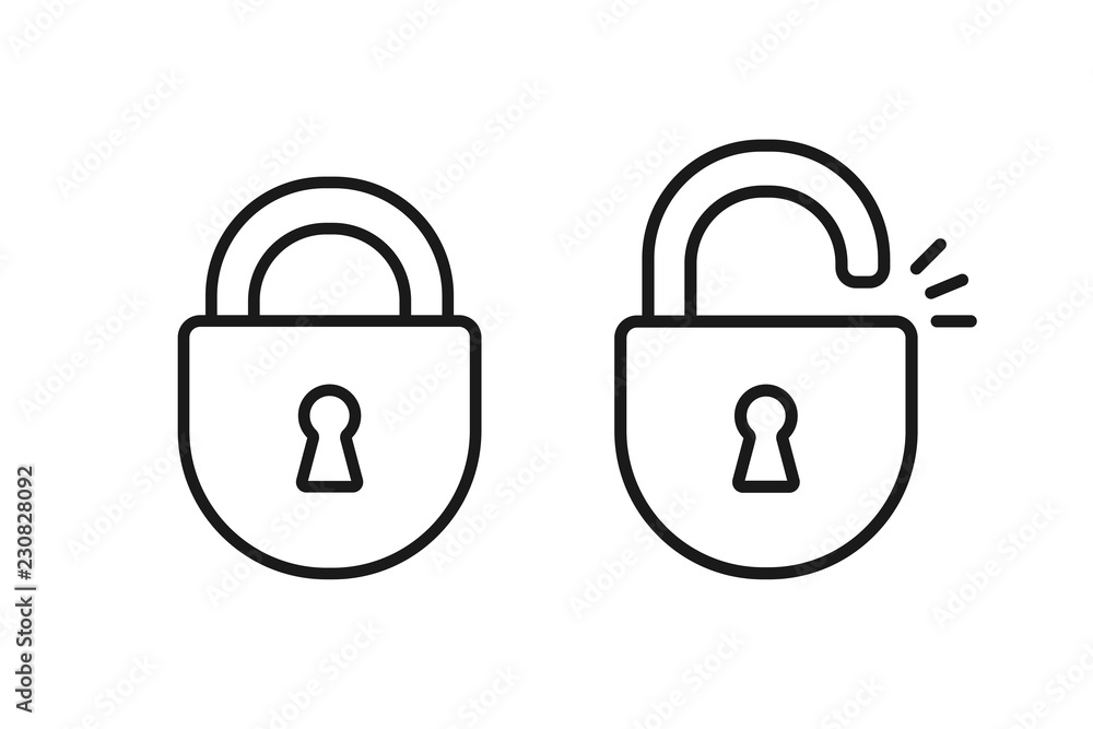 Black Isolated Outline Icon Of Unlocked Lock On White Background