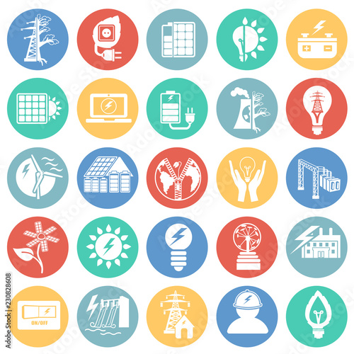 Alternative energy set on color circles white background icons