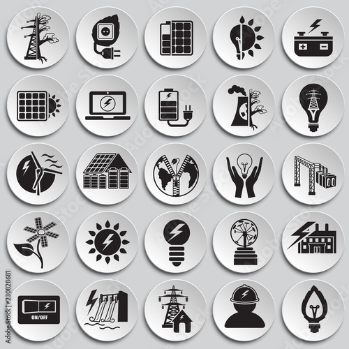 Alternative energy set on plates background icons