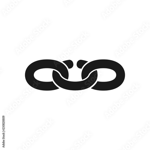 Black isolated icon of broken chain on white background. Silhouette of chain. Weak link Flat design.