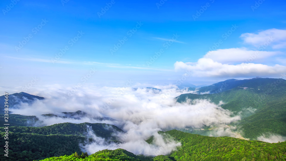 Obraz premium Beautiful view above the clouds on the mountains from the aerial view