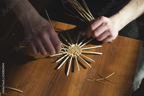 Basketwork from willow twigs in the workshop.