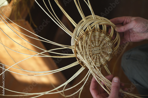 Basketwork from willow twigs in the workshop.