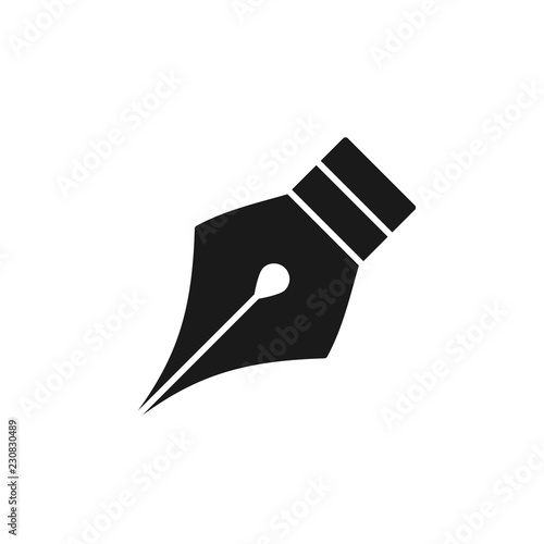 Black isolated icon of pen on white background. Silhouette of pen. Flat design.